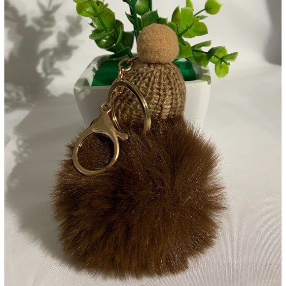 Cute Sleeping Baby  Fur Ball Hat Plush Doll Pendent Unisex Key Chain - Picture 2 of 8